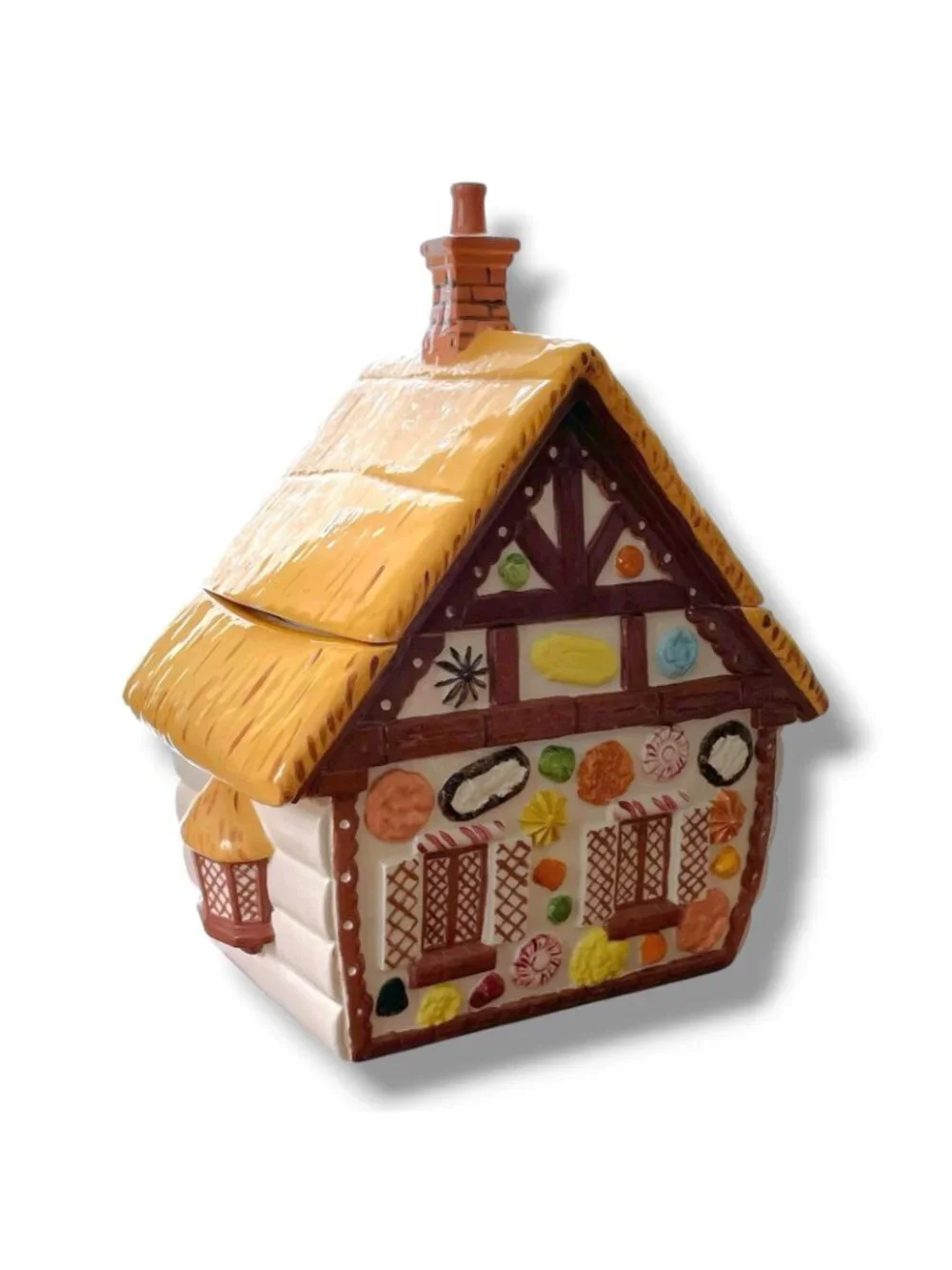 Vintage 1970s Christmas Gingerbread House Cookie Jar Large Ceramic Handpainted